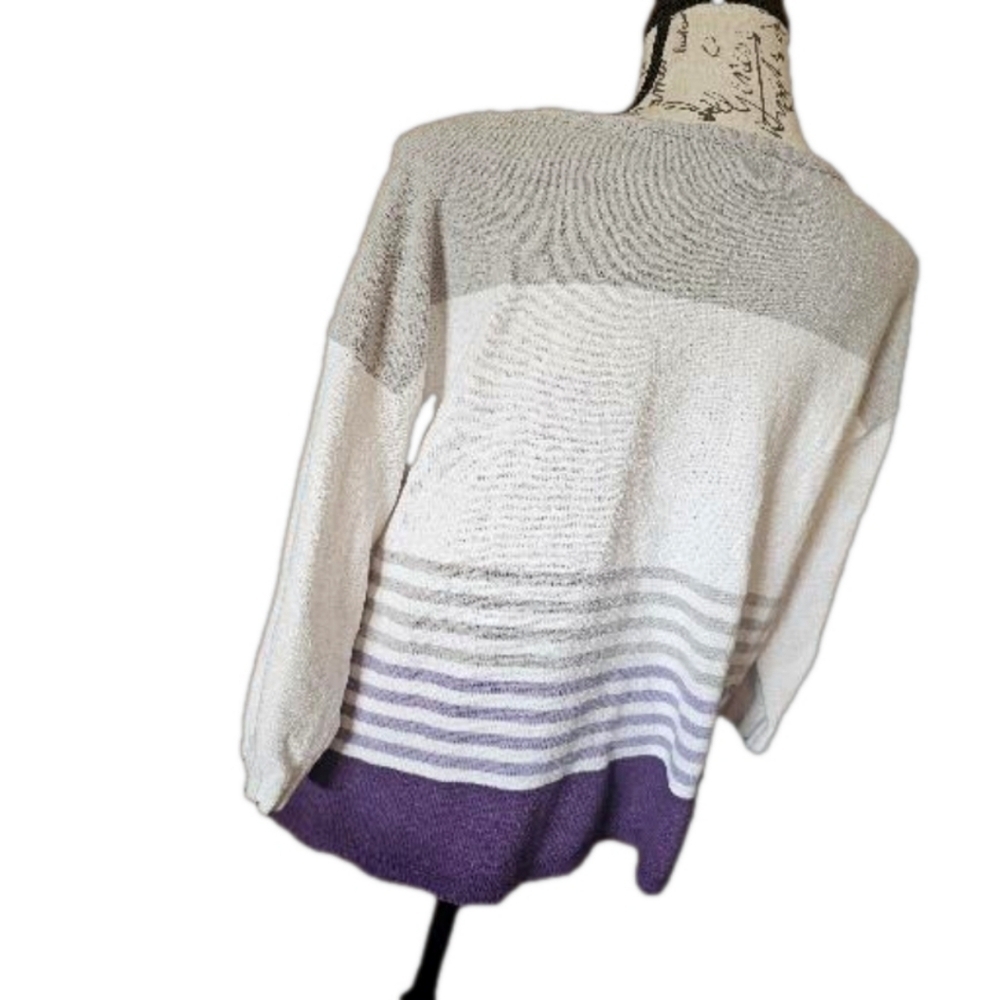 Chicos Women's Sweater Light Weight Gray, White Purple Size 2 12-14 EUC - Picture 9 of 12
